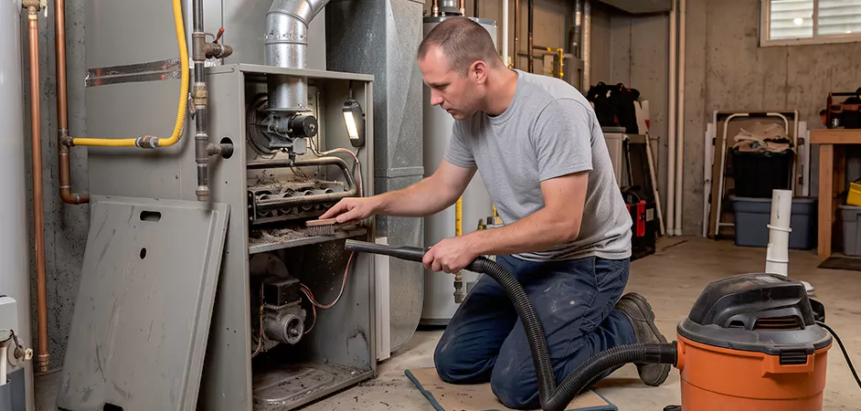 Burner and Heater Compartment Lint Removal in West New York